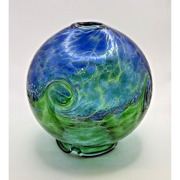 Kitras Art Glass Candle Dome Blue Green Van Glow Starry Night Luminary Used - Picture 3 of 13